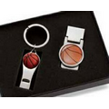 2 Pcs Basketball Money Clip w/ Matching Basketball Whistle Key Ring